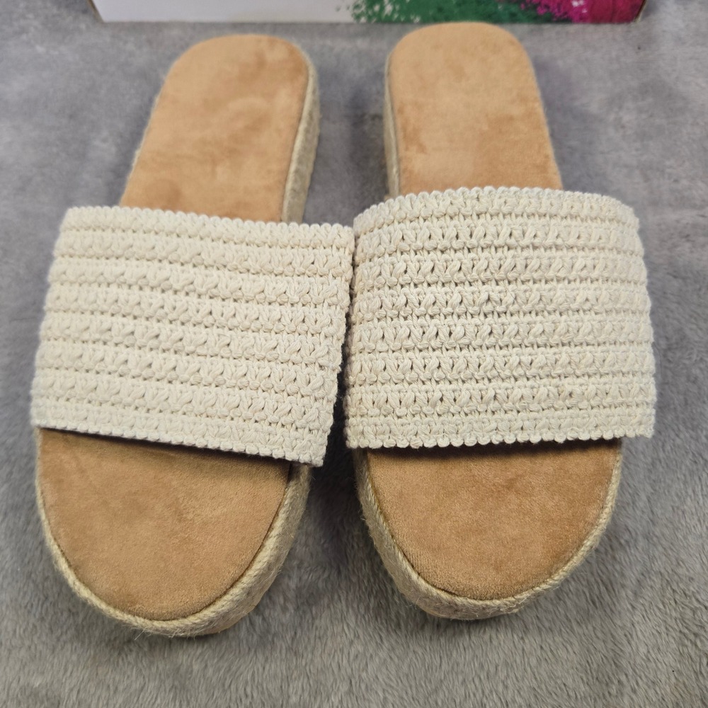 Womens Crochet Espadrille Platform Slide Sandals Cream Beige Size 39 Slip On - Picture 1 of 5